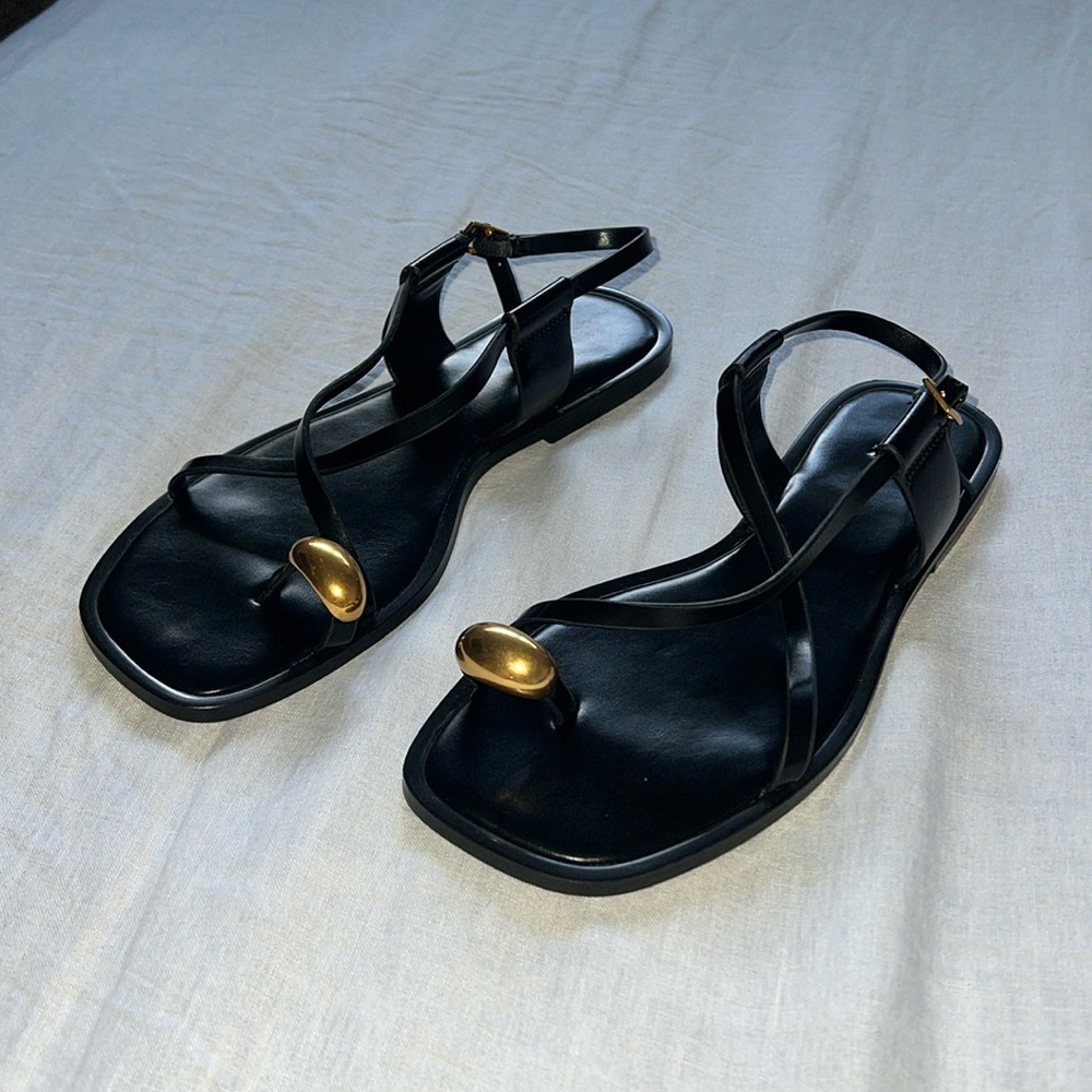 Zara Black Sandals with Gold Accents